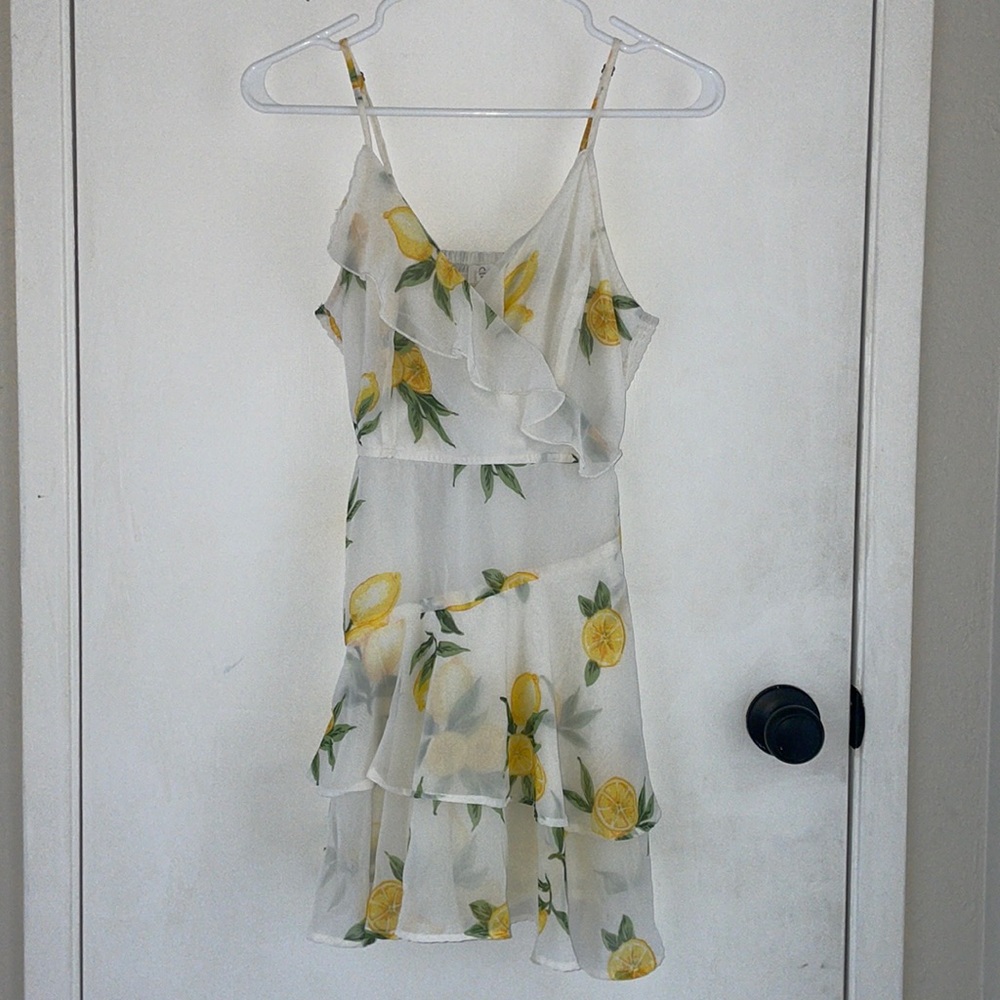 JAPNA Lemon lemons print mini ruffle dress HMR2 tank straps layered small white